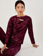 Daisy Velvet Sequin Top, Red (BURGUNDY), large