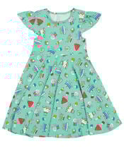 Frugi Morwenna Print Skater Dress, Green (GREEN), large