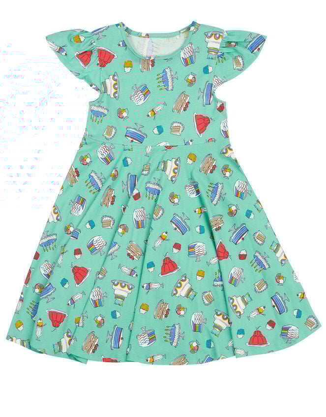 Frugi Morwenna Print Skater Dress, Green (GREEN), large