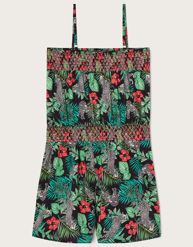 Palm Print Shirred Playsuit in Recycled Polyester , Multi (MULTI), large
