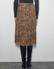 Liza Leopard Print Midi Skirt, Brown (BROWN), large