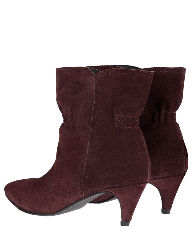 Ruched Suede Ankle Boots, Red (BURGUNDY), large