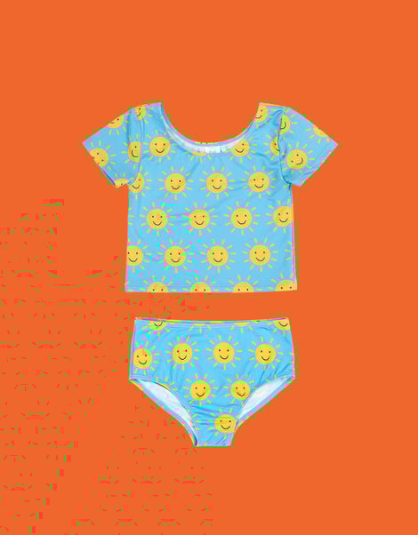 Frugi Talia Sun Print Tankini Swim Set, Blue (BLUE), large