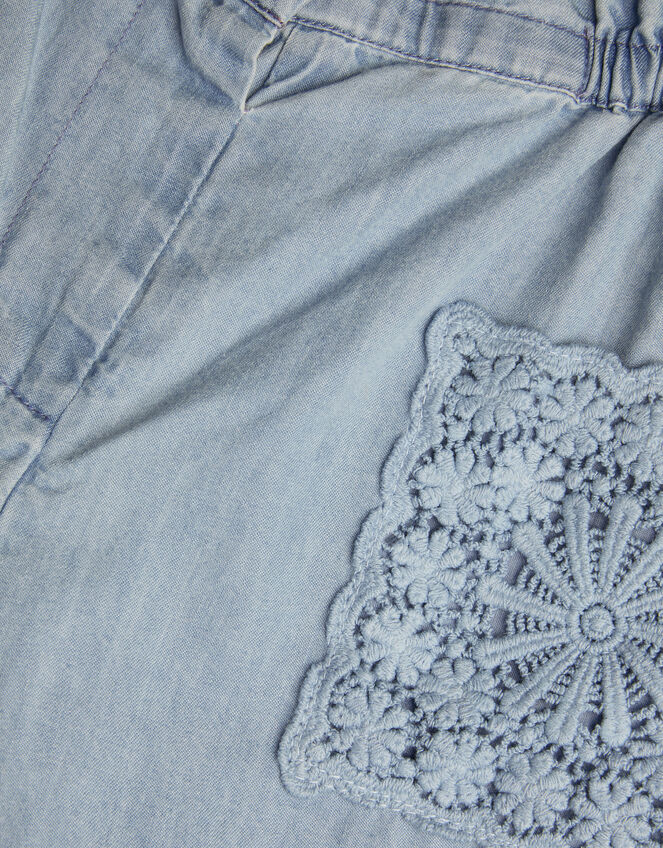 Wide Leg Chambray Pants, Blue (BLUE), large