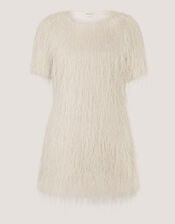 Tori Short Sleeve Fringe Mini Dress, Ivory (IVORY), large