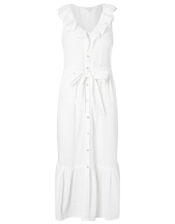 Ruffle Neck Dress in Organic Cotton, White (WHITE), large