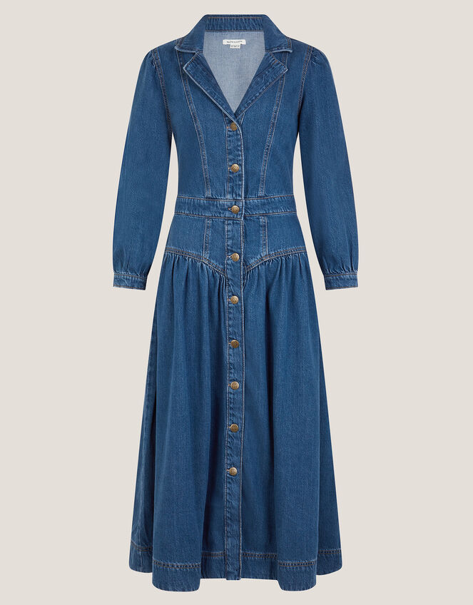 Tasmin Button Denim Midi Dress, Blue (DENIM BLUE), large