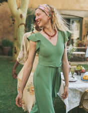 Riri V-Neck Frill Jumpsuit, Green (OLIVE), large