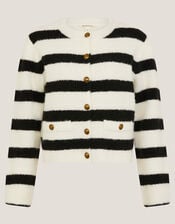 Samantha Stripe Fuzzy Cardigan, Ivory (IVORY), large