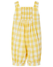 Baby Bow Check Jumpsuit in Pure Cotton, Yellow (YELLOW), large