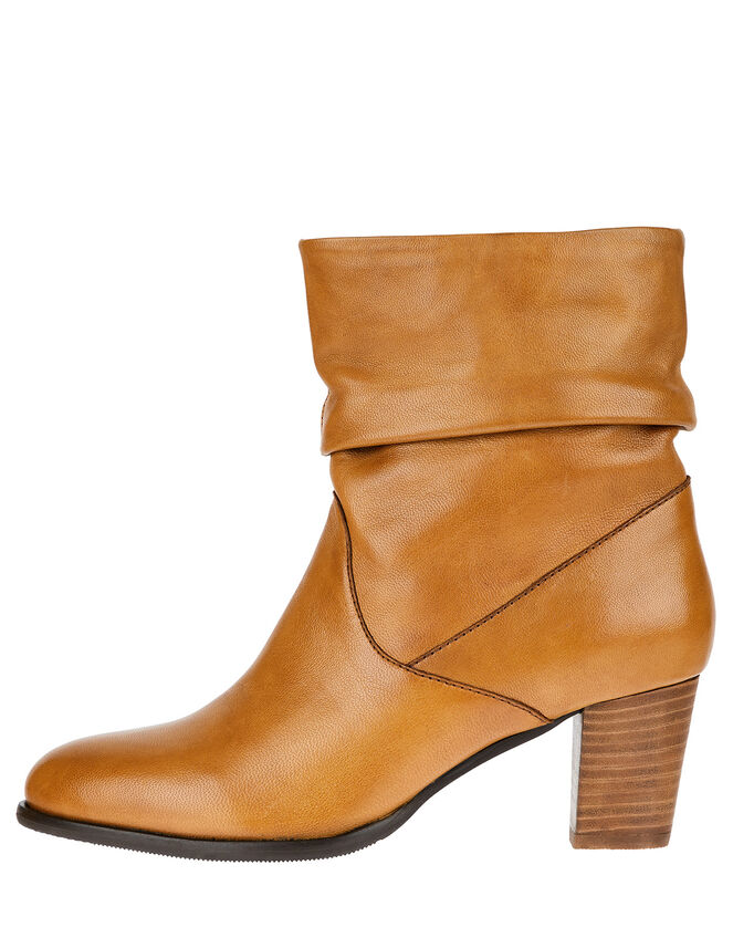 Slouch Leather Ankle Boots, Tan (TAN), large