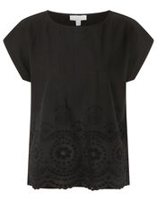Lila Woven Front Tee in Organic Cotton , Black (BLACK), large