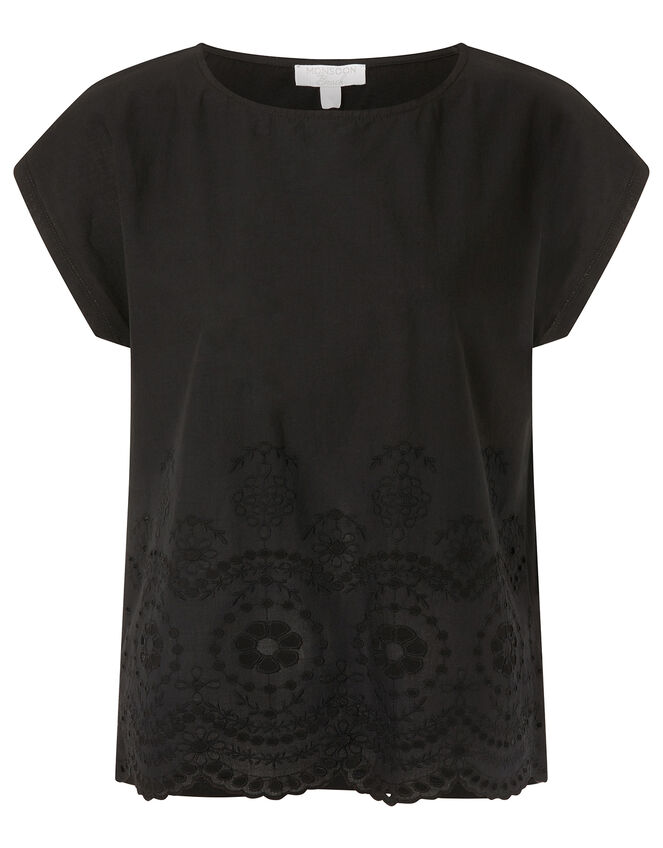 Lila Woven Front Tee in Organic Cotton , Black (BLACK), large