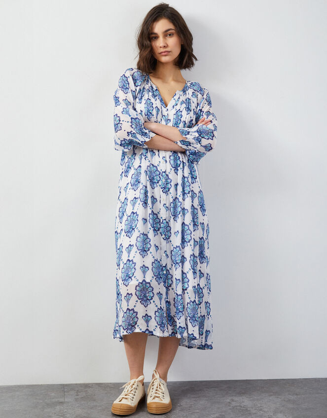 East Nadya Ornate Print Midi Dress, Blue (BLUE), large