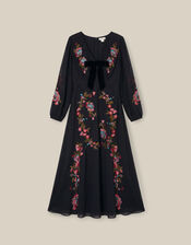 Margot Long Sleeve Floral Embroidered Midi Dress, Black (BLACK), large