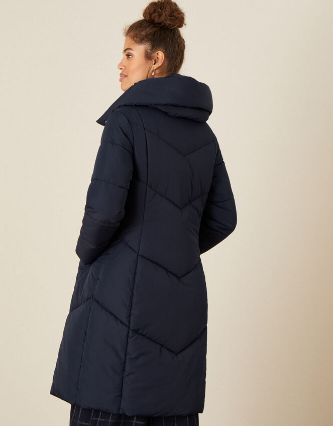 Longline Hooded Padded Coat, Blue (NAVY), large