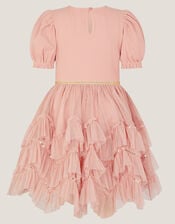 Bow Puff Sleeve Ruffle Dress, Pink (PINK), large