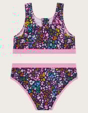 Leopard Print Sporty Zip-Up Bikini Set, Blue (NAVY), large