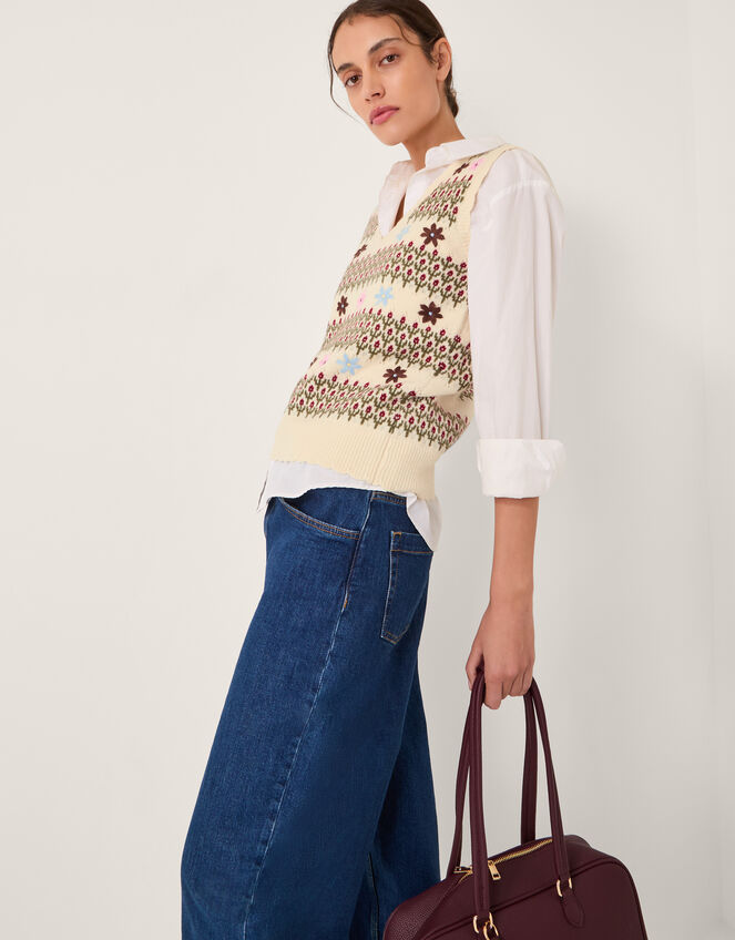 Ella Floral Knitted Vest, Ivory (IVORY), large
