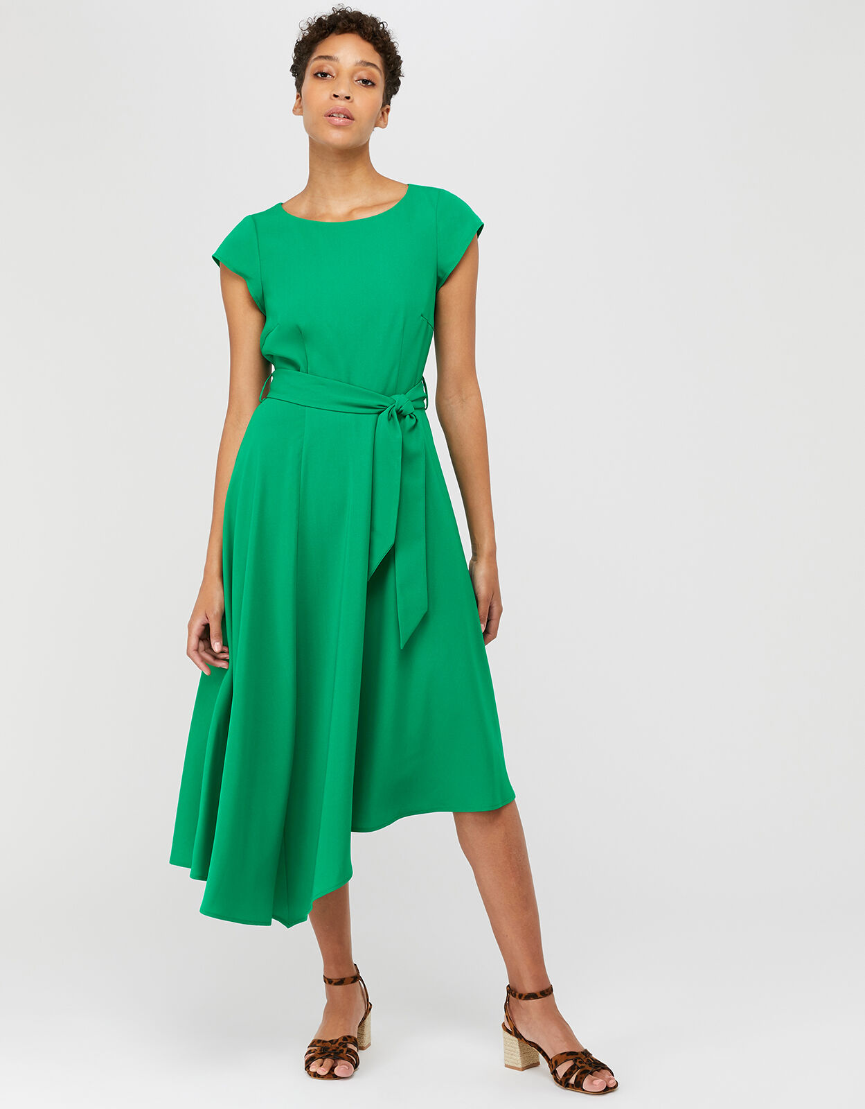 Francoise Asymmetric Fit and Flare Dress Green Evening Dresses