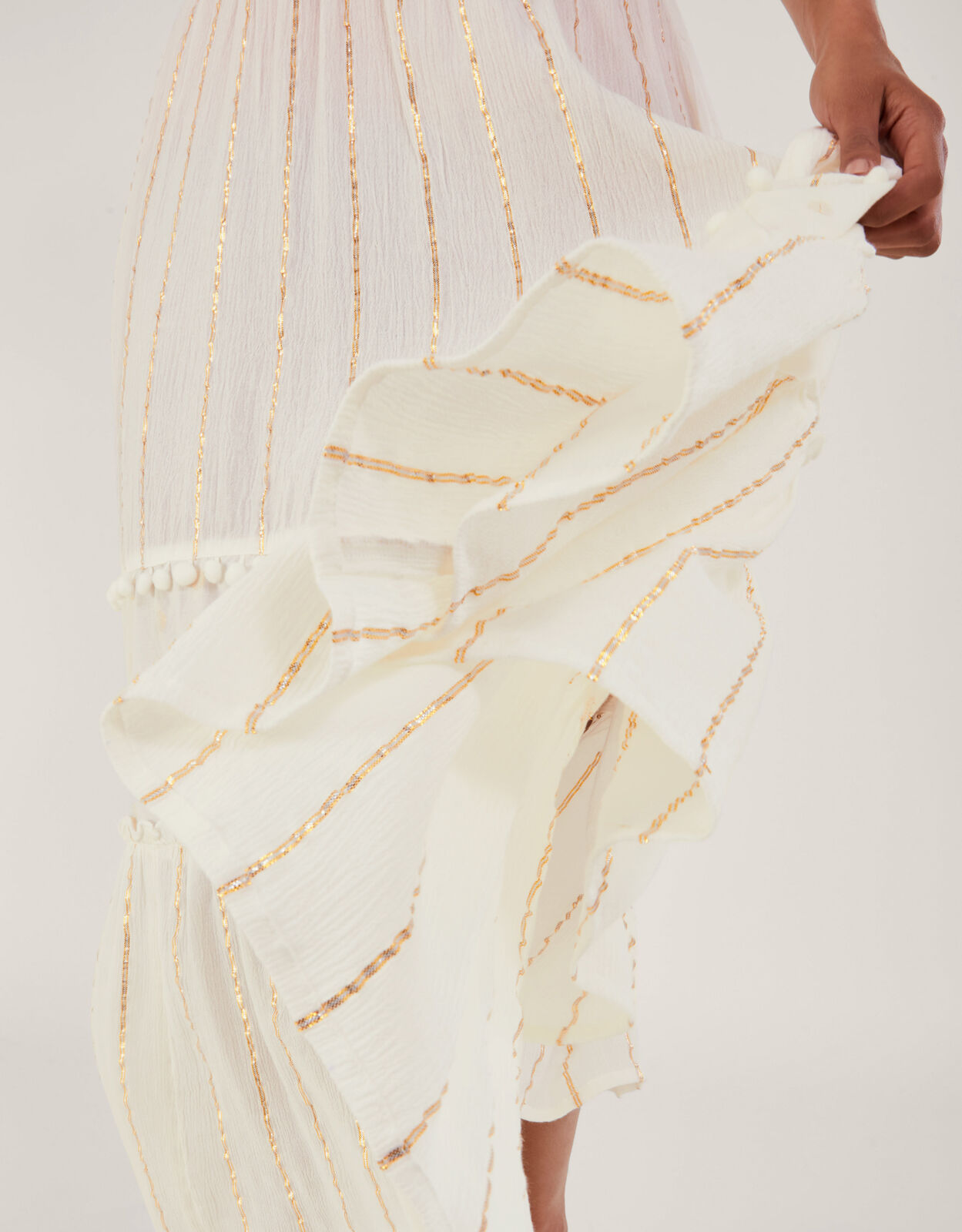 Tiered Metallic Beach Skirt White