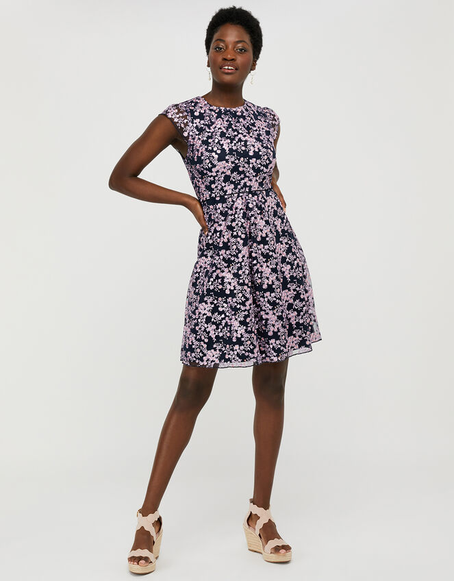 Aster Floral Embroidered Shift Dress, Blue (NAVY), large