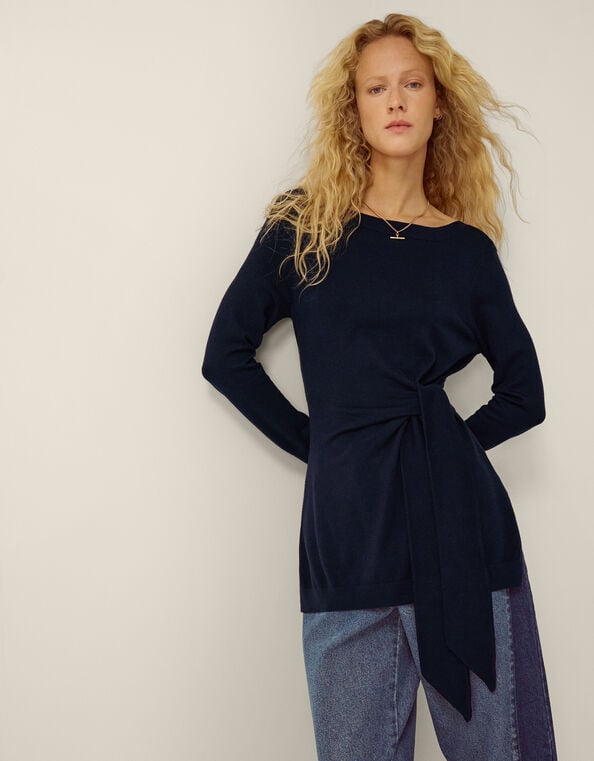 Tina Tie Side Sweater, Blue (NAVY), large