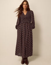 Shae Polka Dot Jersey Midi Dress, Brown (CHOCOLATE), large