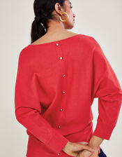 Button Back Scoop Neck Jumper, Orange (ORANGE), large