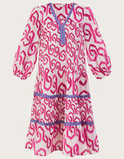 Geometric Print Kaftan Dress, Pink (PINK), large
