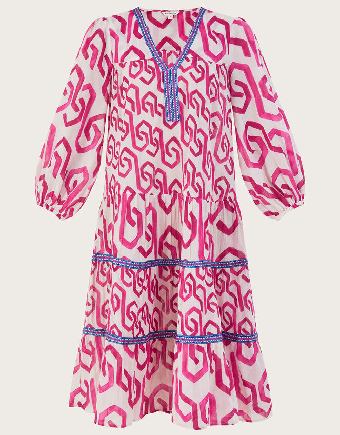 Geometric Print Kaftan Dress, Pink (PINK), large