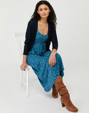 Ellie Lightweight Knitted Cardigan in Linen Blend, Blue (NAVY), large