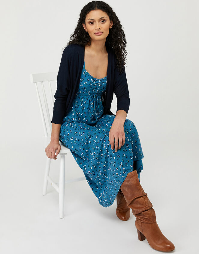 Ellie Lightweight Knitted Cardigan in Linen Blend, Blue (NAVY), large