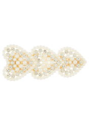 Pearl and Diamante Heart Hair Clip, , large