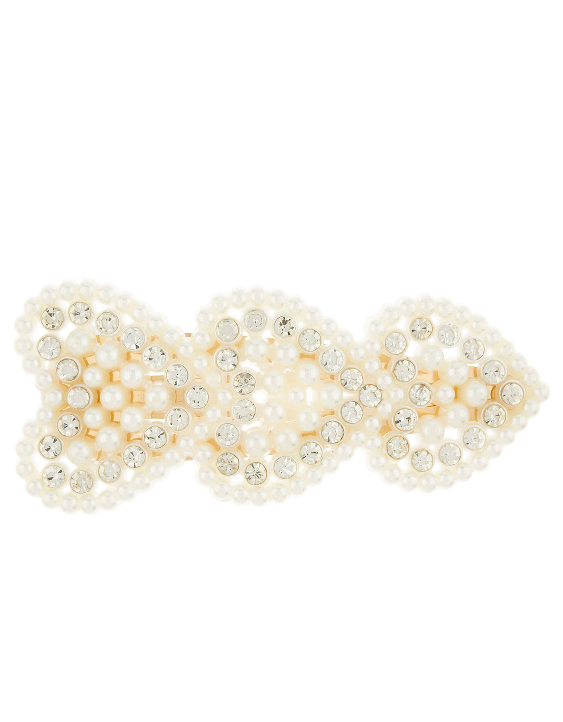 Pearl and Diamante Heart Hair Clip, , large