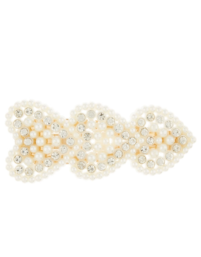 Pearl and Diamante Heart Hair Clip, , large