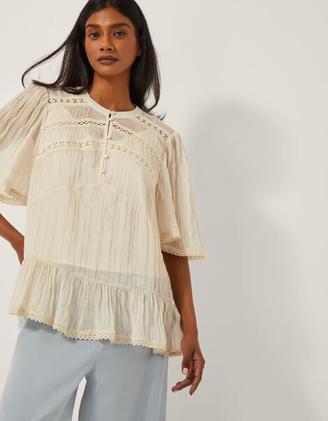 Edith Floaty Lace Top, Ivory (IVORY), large