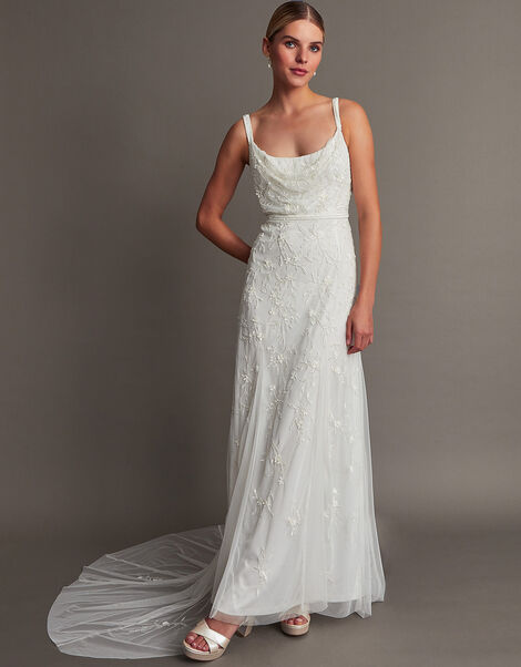 Holly Embellished Cowl Neck Bridal Dress Ivory, Ivory (IVORY), large