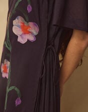East Filipa Watercolour Floral Midi Dress, Blue (NAVY), large