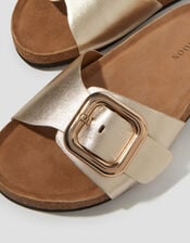 Cecil Metallic Leather Slide Sandals, Gold (GOLD), large