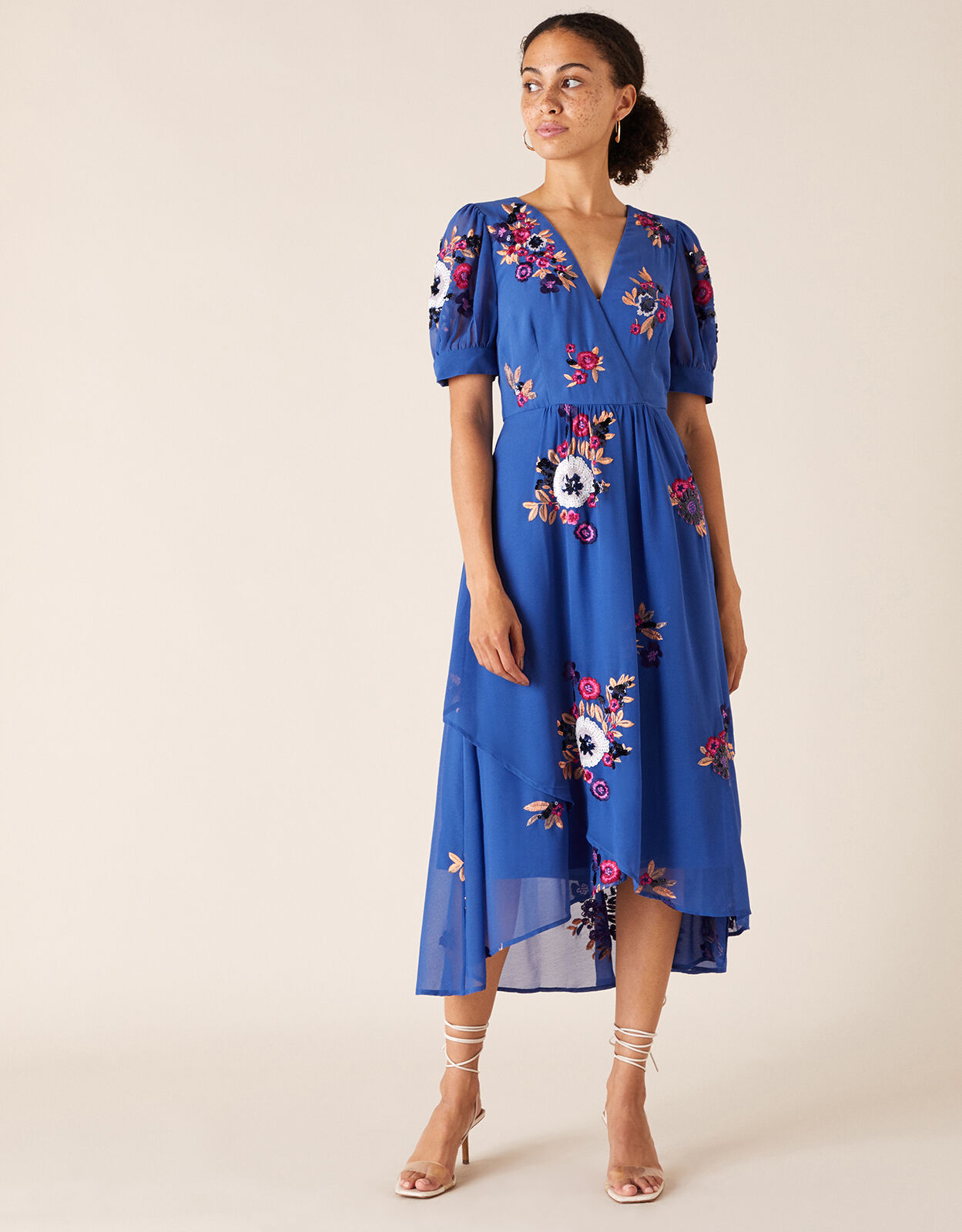 Lucia Floral Sequin Tea Dress Blue Evening Dresses Monsoon Global