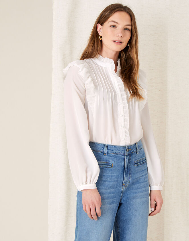 Juliana Pleated Ruffle Blouse, Ivory (IVORY), large