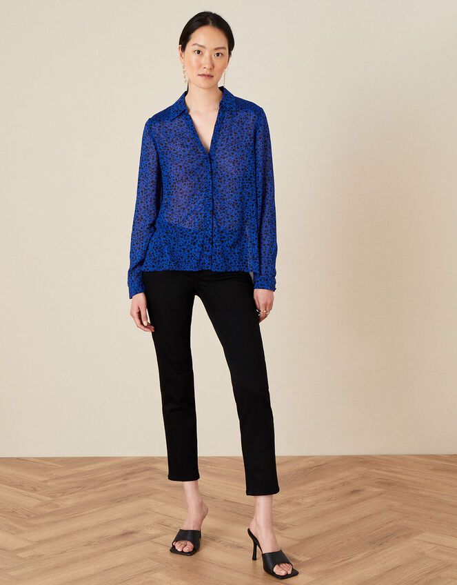 Ditsy Floral Longline Blouse, Blue (COBALT), large