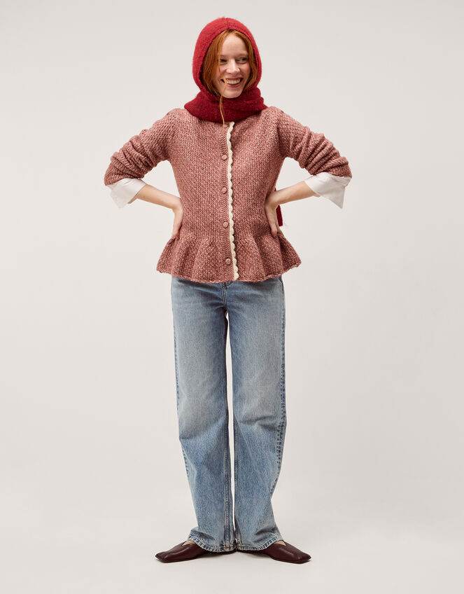 Suki Scallop Peplum Cardigan, Pink (ROSE PINK), large