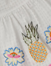 Pineapple Embroidered Scallop Trim Dress, White (WHITE), large