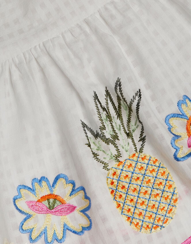 Pineapple Embroidered Scallop Trim Dress, White (WHITE), large