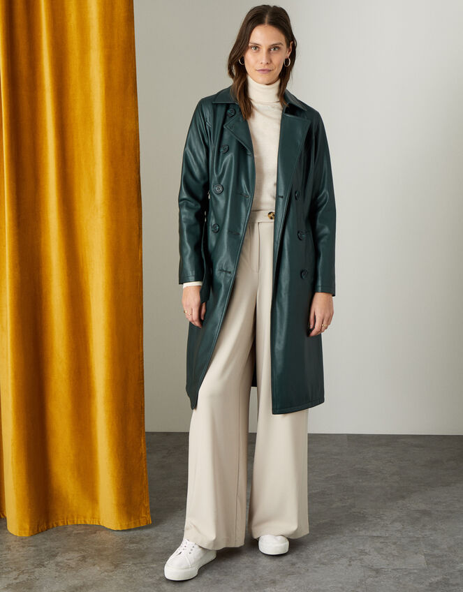 Phoebe PU Trench Coat, Teal (TEAL), large
