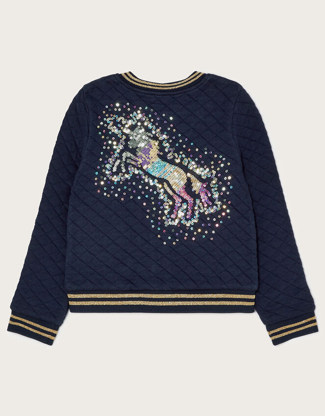 Quilted Unicorn Back Bomber Jacker, Blue (NAVY), large