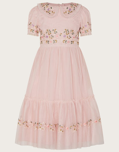 Rose Embroidered Collar Tulle Dress, Pink (PINK), large