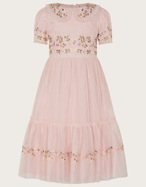 Rose Embroidered Collar Tulle Dress Pink, Pink (PINK), large
